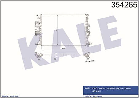 Kale 354265 Motor Su Radyatörü Ford Grand C-Max 11-Focus III 11-Kuga II 14-At Mt 26mm 1.5 Ecoboost 2.0 Duratorq EJ738005AG