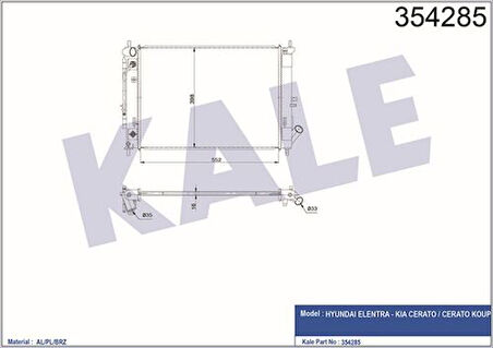 Kale 354285 Motor Su Radyatörü Elantra 1.6 2011-2016 Otomatik Vites 253103X600