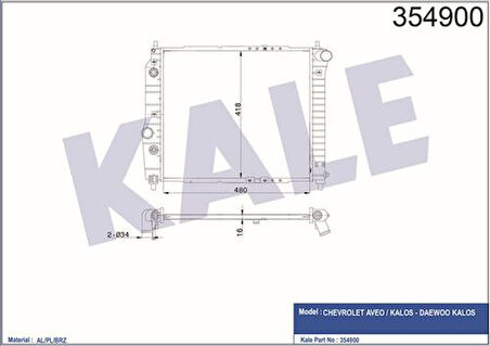 Kale 354900 Motor Radyatörü Aveo Kalos 1.2 1.4 Otomatik 96536524