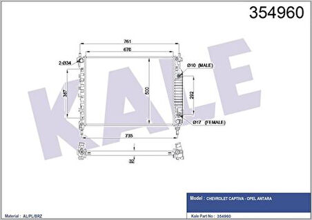 Kale 354960 Motor Su Radyatörü A.T Captiva Antara 95192590