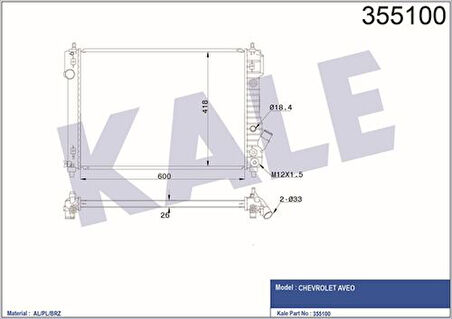 Kale 355100 Motor Su Radyatörü Otomatik Aveo Kalos T255 1.4 16V 69692880