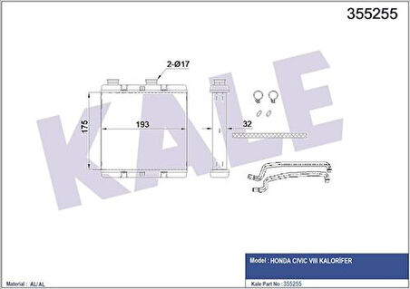 Kale 355255 Kalorifer Radyatörü Honda Civic VIII 2006-2011 79110SMJG41