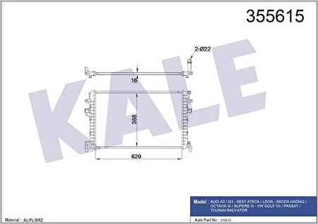 Kale 355615 Motor Radyatörü Golf VII A3 Leon Octavia 1.2 1.4 1.6 13- 5Q0121251EJ