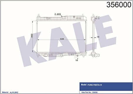 Kale 356000 Motor Radyatörü Fiesta Cb1 08-12 VI 08-1.4 Efı At 1.4 1.6 Otomatik Şanzıman 350x538x15 8V518005FD