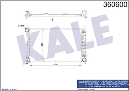 Kale 360600 Motor Su Radyatörü W203 00-07 Cl203 02-08 S203 01-07 C209 02-09 A209 03-10 R171 04-10 2035000503