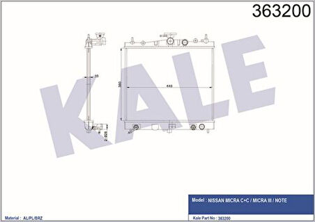 Kale 363200 Motor Su Radyatörü Nissan Micra K12 Kasa 2003 2010 Otomatik Vites 350x383x16 21460AX800