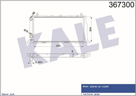 Kale 367300 Motor Radyatörü 600x304x42 Audi 80 90 Coupe 893121251