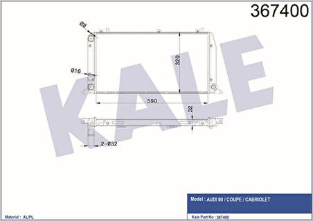 Kale 367400 Motor Radyatörü 590x322x34 Audi 80 Cabriolet Coupe 893121253A