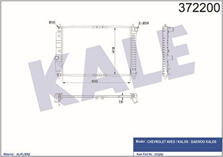 Kale 372200 Motor Su Radyatörü Aveo Kalos T200 T250 1.4 16V Mt 2003-2007 96444386