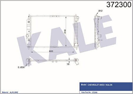 Kale 372300 Motor Su Radyatörü Aveo Kalos 1.4 16V At 600x418x16 96443479