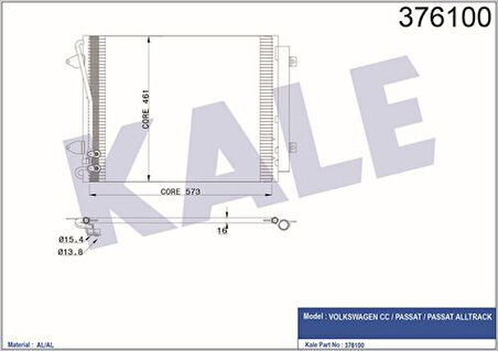Kale 376100 Klima Radyatörü Passat 06-11 CC VII 1.4 1.8 2.0TSI 3.2 3.6FSI 05-15 3C0820411F