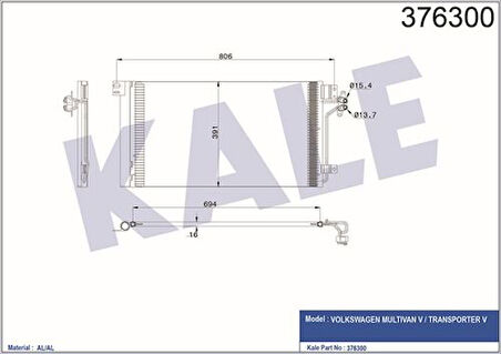 Kale 376300 Klima Radyatörü Kondanser Transporter T5 1.9TD 03- 7H0820411E