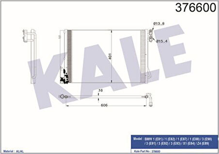 Kale 376600 Klima Radyatörü N43 N45 N46 N51 N52 N53 M3 E81 E82 E87 E88 E90 E91 E92 E93 X1 E84 E88 94566930038