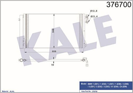 Kale 376700 Klima Radyatörü BMW E81 E82 E87 E88 E90 E91 E92 E93 X1 E84 Z4 E89 M47 N47 M57 N57 N54 N54 64539229021