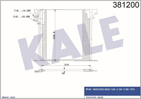 Kale 381200 Klima Radyatörü V-Class 638 2 97-03 Vito 638 97-02 6388350170