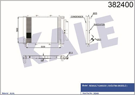Kale 382400 Motor Radyatörü Klima Radyatörü Kangoo 1.9DCI 1.5 DCI 03- 8200732379