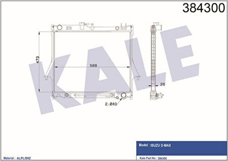 Kale 384300 Motor Su Radyatörü Isuzu D-Max 2.5 3.0 2002 2012 Otomatik Vites 473x588x26 8973333532