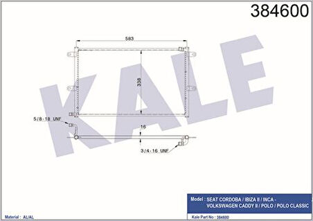 Kale 384600 Klima Radyatörü Caddy Polo Classic 1.4L 1.6L1.8I 1.7 1.9SDI 1.9D 1.9TDI 95- 6K0820413