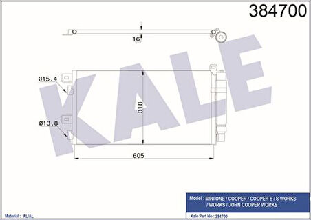 Kale 384700 Klima Radyatörü Mini R50 R53 02-06 R52 04-06 1490572