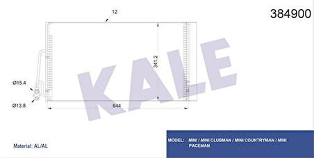 Kale 384900 Klima Radyatörü Mini R55 R56 R57 R59 64539239920