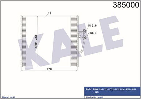 Kale 385000 Klima Radyatörü BMW M51 M52 M62 E39 96-03 64538391647