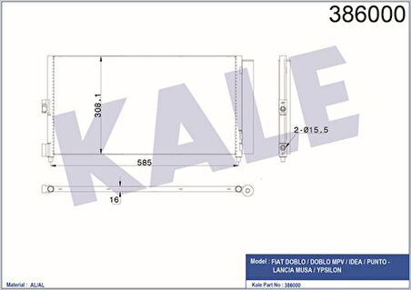 Kale 386000 Klima Radyatörü Kondanser Doblo Idea 1.3 Multijet 1.9JTD 03- 0000051802116