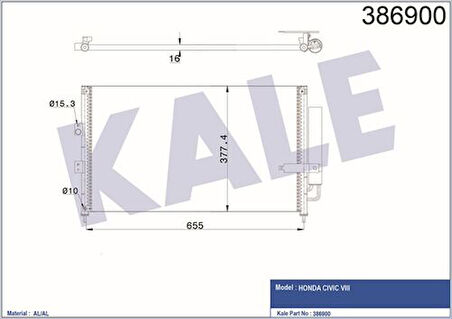 Kale 386900 Klima Radyatörü Honda Civic VII 2006 2012 653x378x16 80110SNBA41