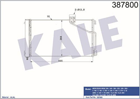 Kale 387800 Klima Radyatörü W203 00-07 Cl203 02-08 S203 01-07 C209 02-09 A209 03-9 2035001154