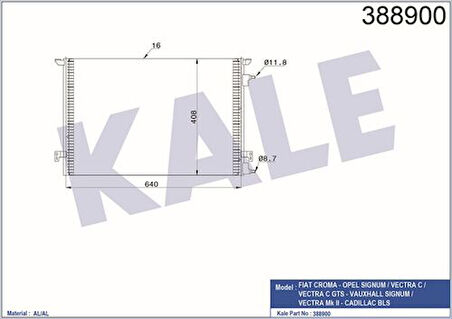 Kale 388900 Klima Radyatörü Vectra C Signum Y20DTH Y22Dtr 1850077