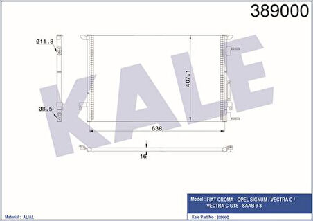 Kale 389000 Klima Radyatörü Signum Vectra C Croma 688x668x16 1405001003