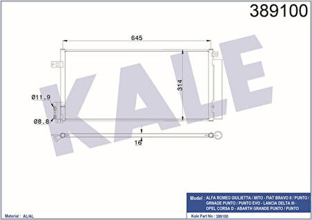 Kale 389100 Klima Radyatörü Corsa D 13-Grande Punto 1.4 Bravo II 1.4 1.6JTD 1.9D 13338428