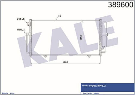 Kale 389600 Klima Kondenseri Subaru Impreza Al-Al 670X318X16 73210-FE010