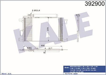 Kale 392900 Klima Radyatörü W203 02-07 Cl203 02-08 S203 03-07 C209 02-09 A209 03-9 2035000854