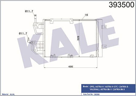Kale 393500 Klima Radyatörü Astra H -09 Zafira B Z13DTH A17Dtr A17DTJ Z19Dt Z19DTH Z20LEH 520x331x11 13171592