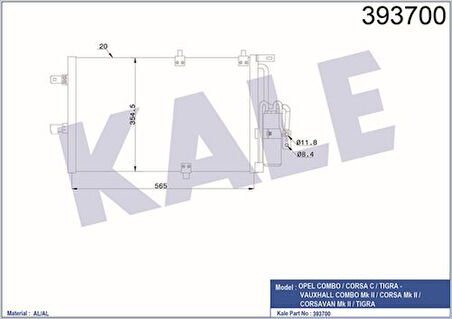 Kale 393700 Klima Radyatörü Combo Corsa C Tigra (590x385x20) 1850092
