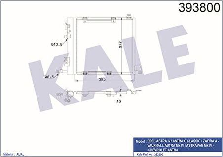 Kale 393800 Klima Radyatörü Astra G Zafira A Y17DTH Y17Dtl Y22Dtr 425x400x17 1850056