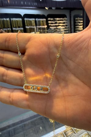 Taşlı Kolye 14 K Yeşil Renk 45 cm