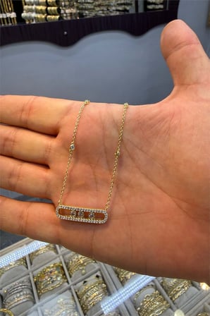 Taşlı Kolye 14 K Yeşil Renk 45 cm