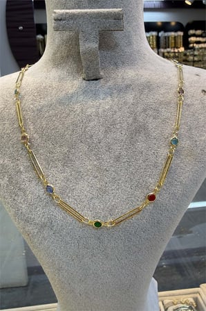 Renkli Taşlı Kolye Gold 45 cm