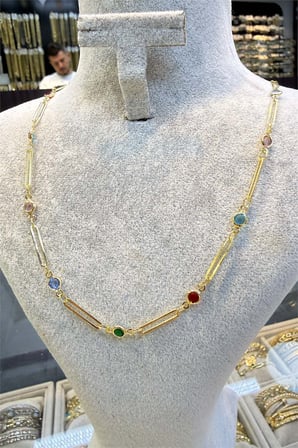 Renkli Taşlı Kolye Gold 45 cm