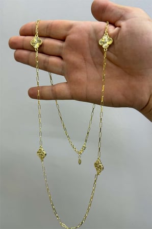 Taşlı Yonca Kolye 90 cm