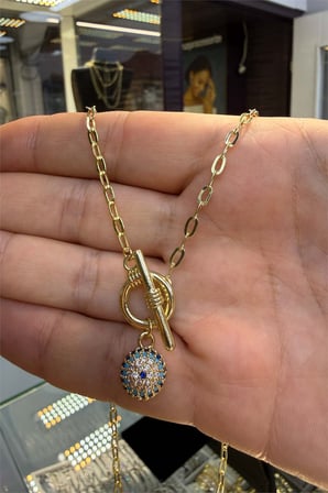 Gözlü Kolye Gold Renk 45 cm