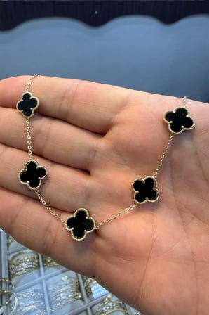5 Li Siyah Yonca Kolye 45 cm
