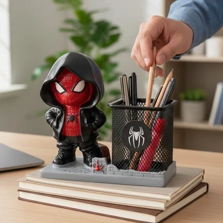 Kişiye Özel Siyah Örümcek Adam Temalı Kalemlik ve Masaüstü Organizer Dekoratif Kalemlik 🕷️📚