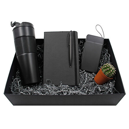 Minimalist Dörtlü Vip Hediye Seti / Ajanda, Kalem, Termos ve Powerbank