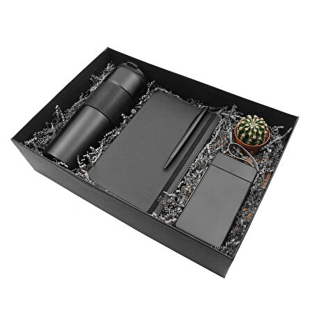 Minimalist Dörtlü Vip Hediye Seti / Ajanda, Kalem, Termos ve Powerbank