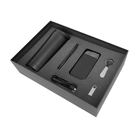 Vip Siyah Hediye Seti / Termos, Kalem, Powerbank, Anahtarlık ve Usb Bellek