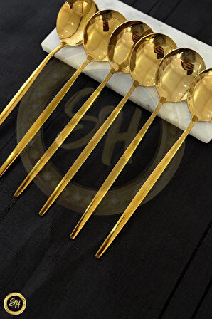 6 Adet Çelik Gold Yemek Kaşığı Paslanmaz | 6 Parça Lüks Yemek Kaşığı Takımı Paslanmaz