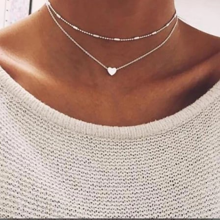 Çift Zincirli Minimalist Kalp Kolye