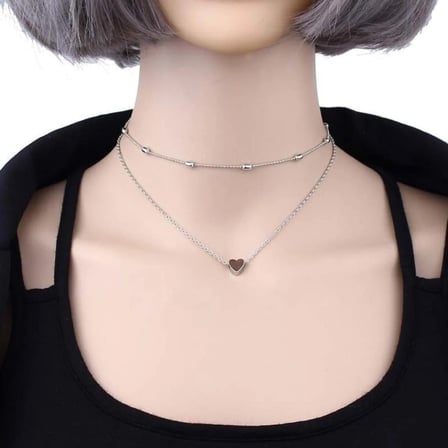 Çift Zincirli Minimalist Kalp Kolye